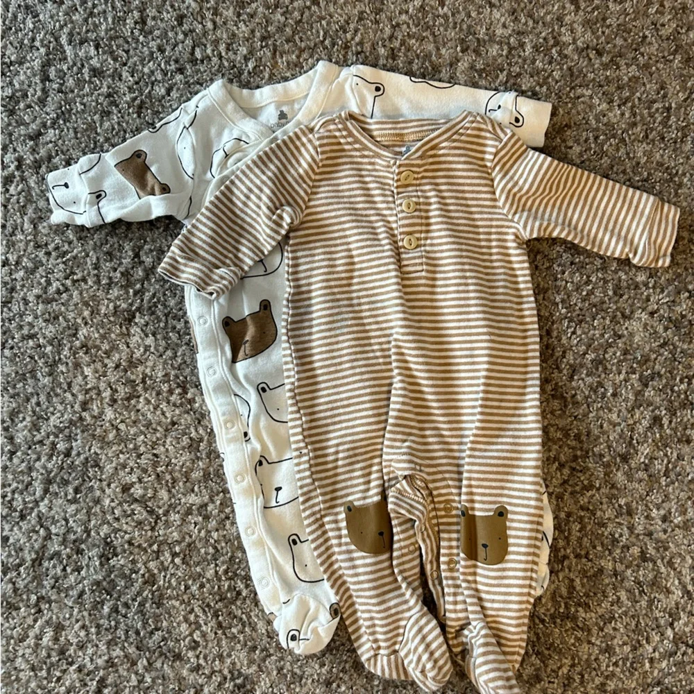 GAP Beige Striped & Cream Bear Footie Set